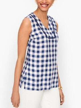 Talbots 100% Linen Gingham Plaid Shell Tank Size S